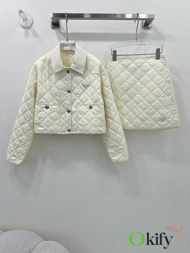 Okify Prada set diamond short cotton coat suit SML - White - 1