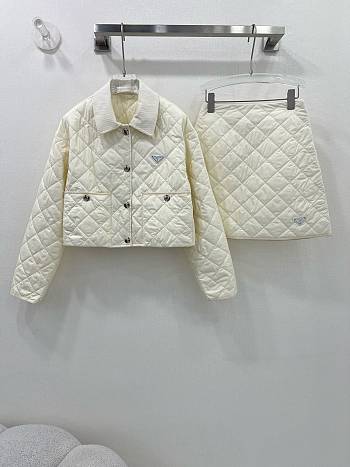 Okify Prada set diamond short cotton coat suit SML - White