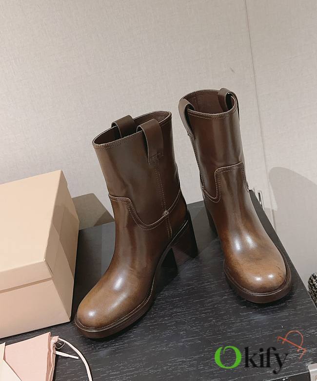 Okify MiuMiu Distressed Metal Knight Boots 35-40 Brown - 1