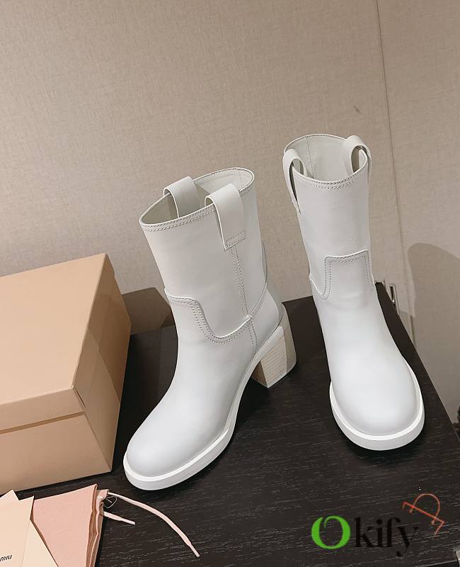 Okify MiuMiu Distressed Metal Knight Boots 35-40 White - 1