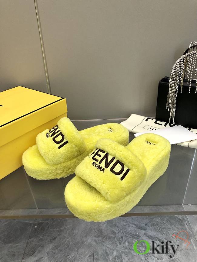 Okify Fendi embroidered logo wool slippers 35-41 - Yellow - 1