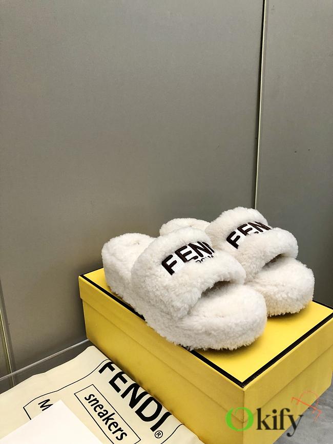 Okify Fendi embroidered logo wool slippers 35-41 - White - 1