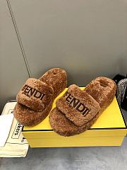 Okify Fendi embroidered logo wool slippers 35-41 - Brown - 1