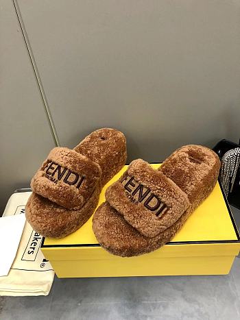 Okify Fendi embroidered logo wool slippers 35-41 - Brown