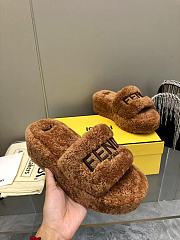 Okify Fendi embroidered logo wool slippers 35-41 - Brown - 4