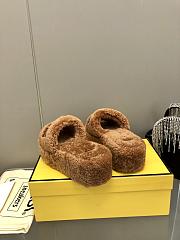 Okify Fendi embroidered logo wool slippers 35-41 - Brown - 3