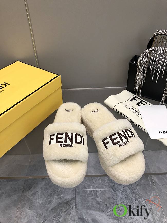 Okify Fendi embroidered logo wool slippers 35-41 - Cream - 1