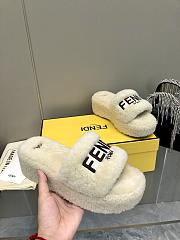 Okify Fendi embroidered logo wool slippers 35-41 - Cream - 4