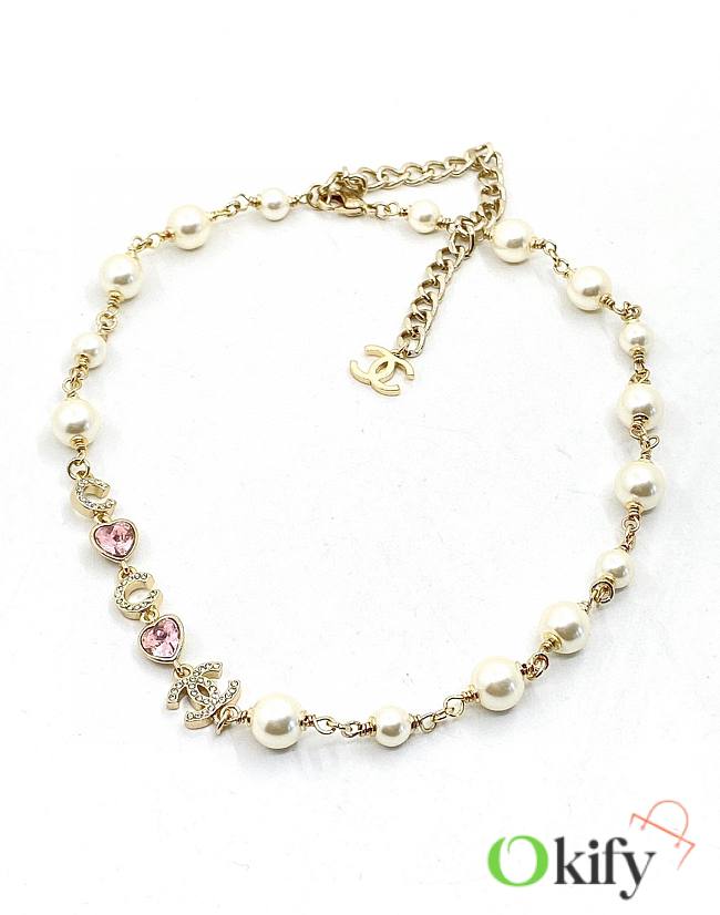 Okify Chanel Pink heart Pearl necklace 17329 - 1