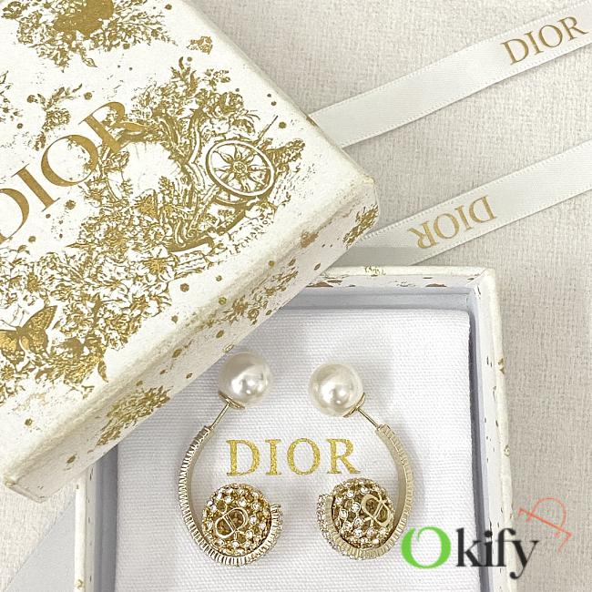 Okify Dior pearl hollow rhinestone flower ball earrings 17353 - 1