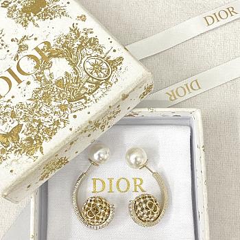 Okify Dior pearl hollow rhinestone flower ball earrings 17353