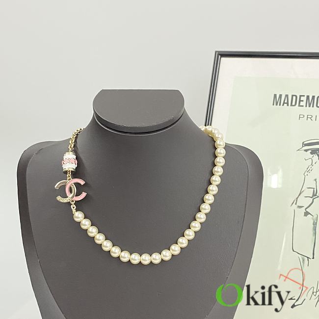 Okify Chanel half-chain pearl splicing double c necklace 17361 - 1