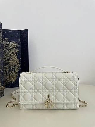 Okify Dior Top Handle Bag White Cannage Lambskin Medium 24*7.5*14 cm