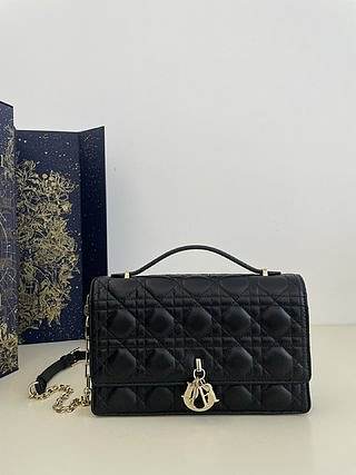 Okify Dior Top Handle Bag Black Cannage Lambskin Medium 24*7.5*14 cm