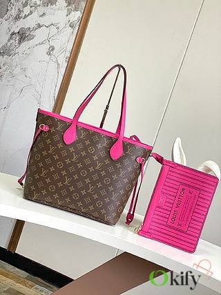 Okify Louis Vuitton Double-sided Neverfull Medium Handbag-Rose Red Color 31x28x14cm M12061 - 1