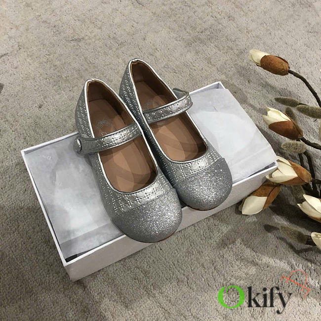 Okify Dior Girls Princess silver shoes for children 26-35  - 1