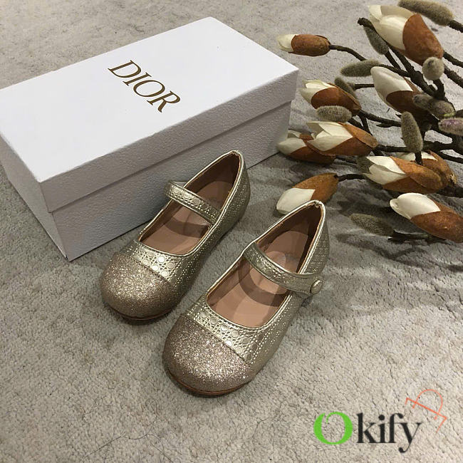 Okify Dior Girls Princess gold shoes for children 26-35  - 1