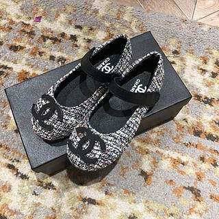 Okify Chanel Logo C Princess Shoes Black Color for children 26-35