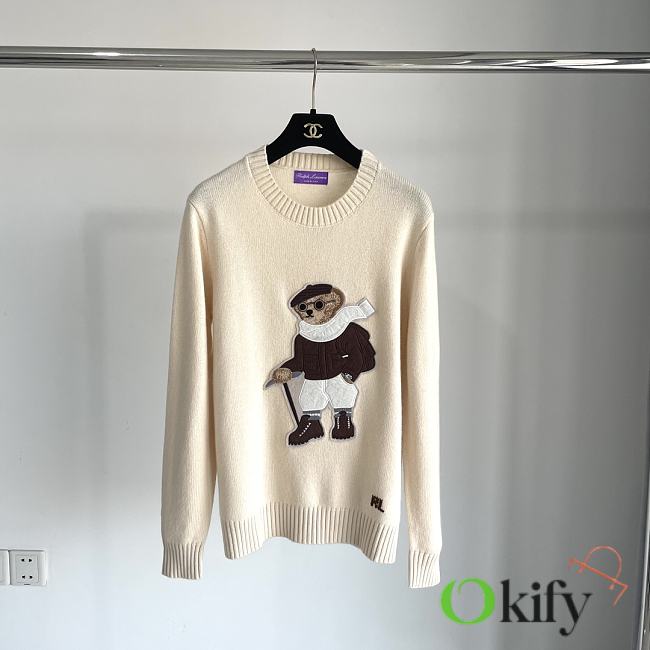 Okify Ralph Lauren women's knitted cashmere apricot bear sweater S-L - 1