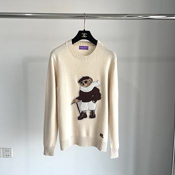 Okify Ralph Lauren women's knitted cashmere apricot bear sweater S-L