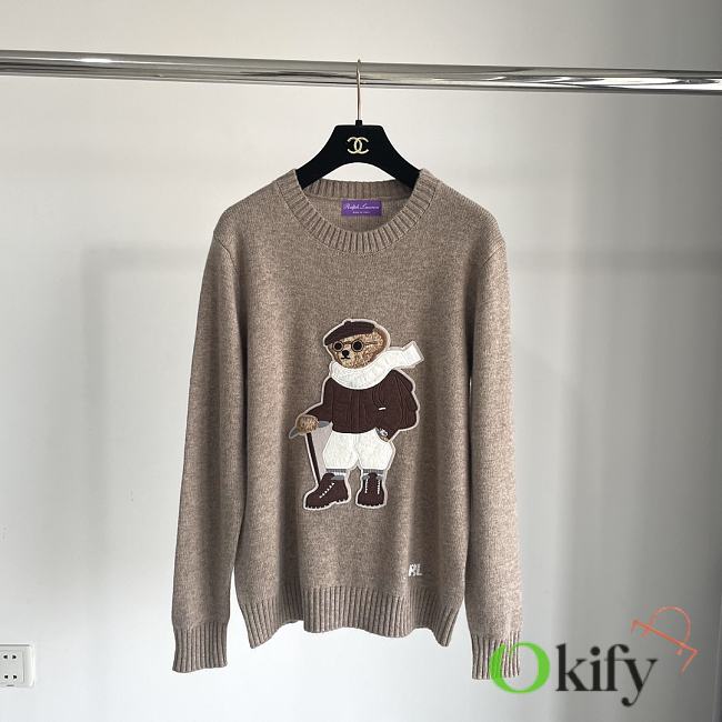 Okify Ralph Lauren women's knitted cashmere coffee bear sweater S-L - 1