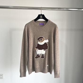 Okify Ralph Lauren women's knitted cashmere coffee bear sweater S-L