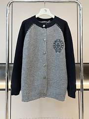 Okify Chrome Heart Raglan Sleeve Colorblocked Horseshoe Sanskrit Embroidered Cardigan SML - 1