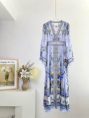 Okify Camilla silk printed V-neck long dress XS-L - 1