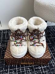 Okify Moon Boot Icon Cream Faux-Fur Beads Short Boots 35-41 - 1