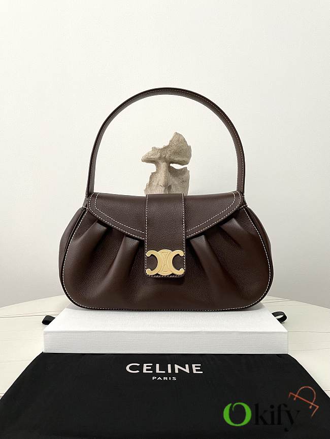 Okify Celine Medium Polly Bag in Supple Calfskin-Dark Brown 33×19×9cm - 1