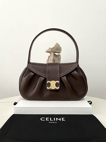 Okify Celine Medium Polly Bag in Supple Calfskin-Dark Brown 33×19×9cm