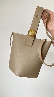 Okify Loewe Mini Pebble bucket in mellow calfskin beige brown color 16*16*19.5 cm - 1