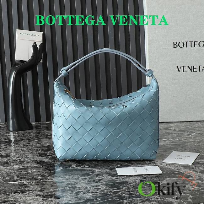 Okify Bottega Veneta Mini Wallace Shoulder Bag With Intrecciato In Blue 20×13×9.5 cm - 1