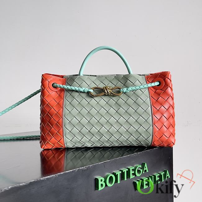 Okify Bottega Veneta Small Andiamo Intrecciato Leather Tote Bag in Orange Mint 29*18*10cm - 1