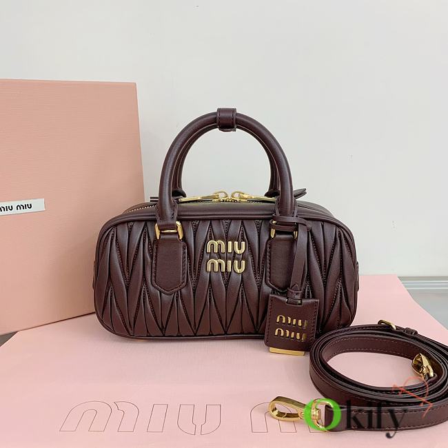 Okify Miumiu Arcadie quilted nappa leather bag S-wide in brown color 22x10.5x7.5cm - 1