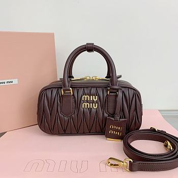 Okify Miumiu Arcadie quilted nappa leather bag S-wide in brown color 22x10.5x7.5cm