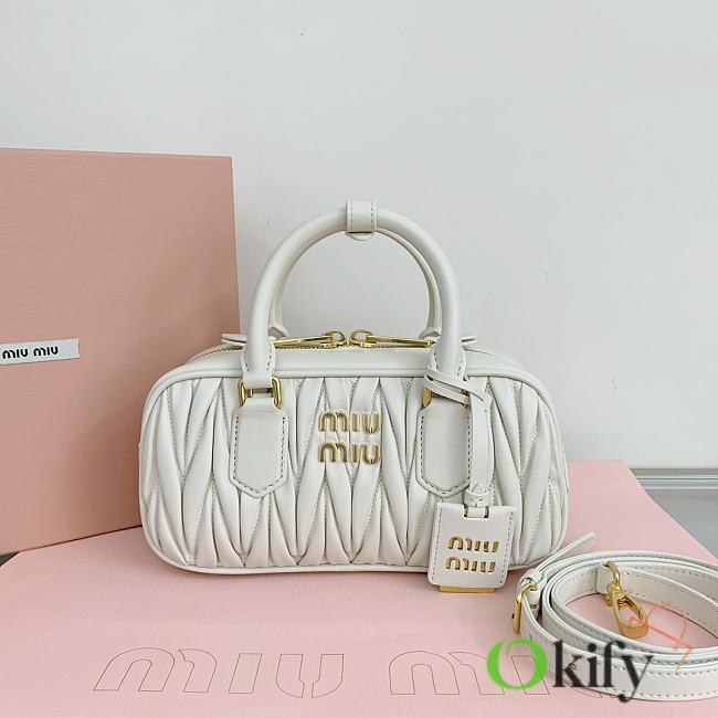 Okify Miumiu Arcadie quilted nappa leather bag S-wide in white color 22x10.5x7.5cm - 1