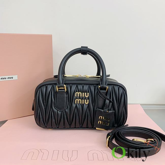 Okify Miumiu Arcadie quilted nappa leather bag S-wide in black color 22x10.5x7.5cm - 1