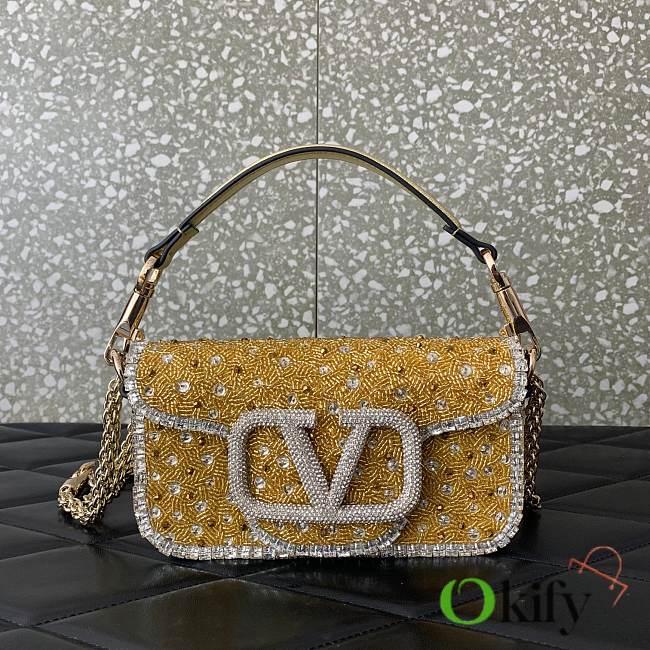 Okify Valentino Garavani Mini Loco bag with crystal and sequin beads in yellow color 20x11x5 cm - 1