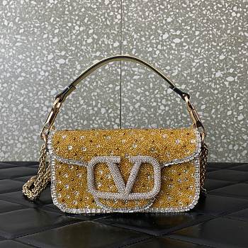 Okify Valentino Garavani Mini Loco bag with crystal and sequin beads in yellow color 20x11x5 cm