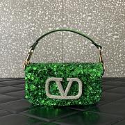 Okify Valentino Garavani Mini Loco Embroidered Handbag With Swarovski Crystal in Green 19x10.5x5cm - 1