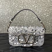 Okify Valentino Garavani Mini Loco Embroidered Handbag With Swarovski Crystal in Silver 19x10.5x5cm - 1