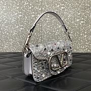 Okify Valentino Garavani Mini Loco Embroidered Handbag With Swarovski Crystal in Silver 19x10.5x5cm - 2