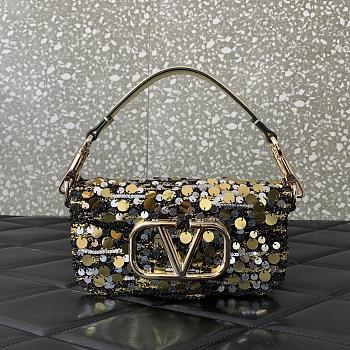 Okify Valentino Garavani Mini Loco Embroidered Handbag With Swarovski Crystal in Gold 19x10.5x5cm