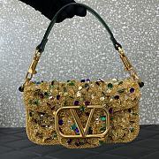 Okify Valentino Garavani Mini Loco Embroidered Handbag With Swarovski Crystal in Green-Yellow 19x10.5x5cm - 1