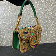 Okify Valentino Garavani Mini Loco Embroidered Handbag With Swarovski Crystal in Green-Yellow 19x10.5x5cm - 4