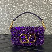 Okify Valentino Garavani Mini Loco Embroidered Handbag With Swarovski Crystal in Purple 19x10.5x5cm - 1