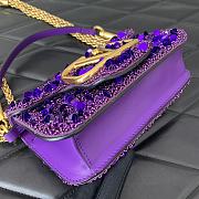 Okify Valentino Garavani Mini Loco Embroidered Handbag With Swarovski Crystal in Purple 19x10.5x5cm - 4