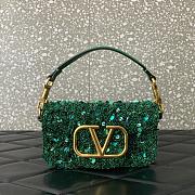 Okify Valentino Garavani Mini Loco Embroidered Handbag With Swarovski Crystal in Dark Green 19x10.5x5cm - 1