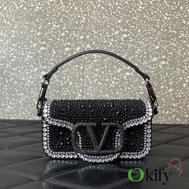 Okify Valentino Garavani Mini Loco Handbag With Swarovski Crystal Diamond in Black 19x10.5x5cm - 1